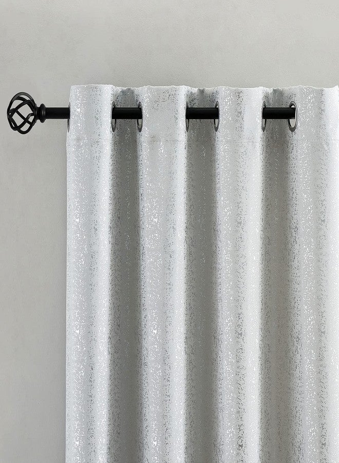 TERLYTEX White Silver Curtains for Living Room - Metallic Silver Spots Sparkle Blackout Curtains 84 Inch Long, Thermal Insulated Darkening Grommet Shiny Curtains, 52 x 84 Inch, 2 Panels, Greyish White - Image 1